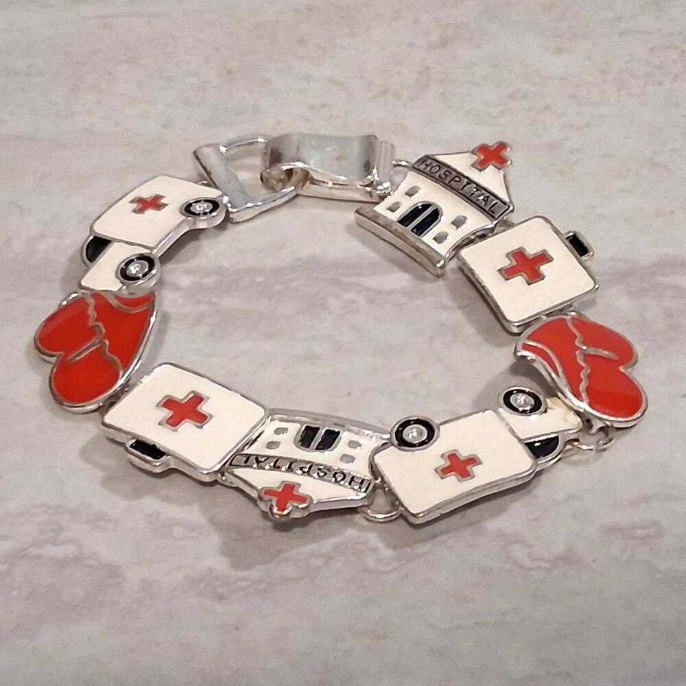 Nurse Bracelet Magnetic Clasp Ambulance Doctor Care Heart Hospital Theme